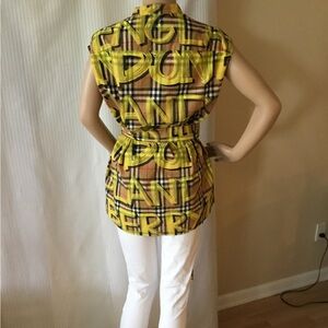 Burberry Burberry Yellow Plaid Sleeveless Tie-Waist Tunic